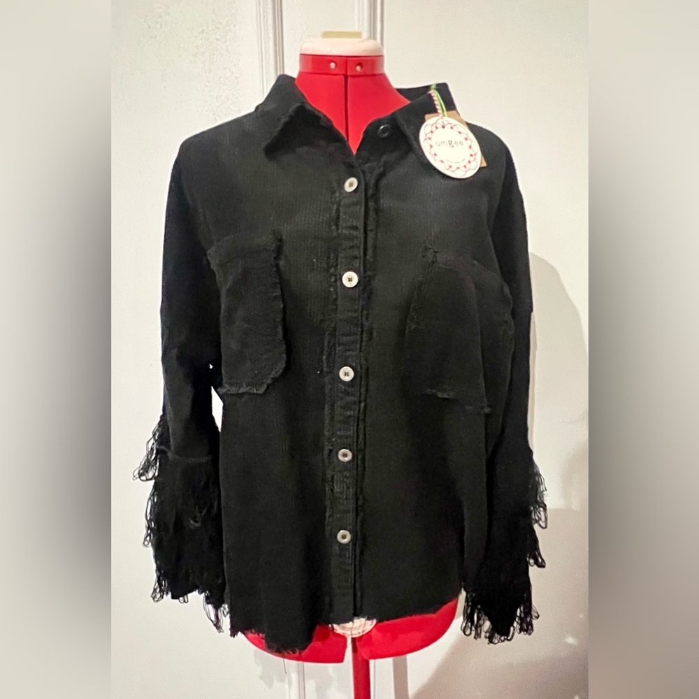 New with
Tags Umgee Black Fringed Corduroy Jacket 🧥 Oversize Size Medium - Picture 1 of 12